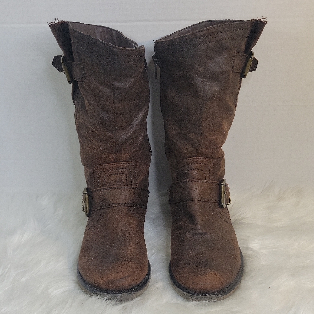 Bare traps Brown Faux Leather Mid Calf Buckle‎ Moto Boots Size 6